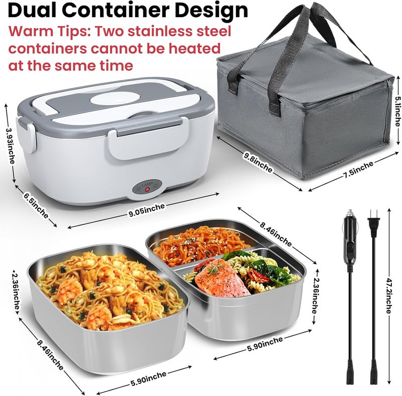 Sitlais Heated Lunch Box for Men&Women - 80W Electric Lunch Box for Adults with Dual 1.5L 304 Stainless Steel Containers Fast Heating Portable Food Warmer for Car&Truck lonchera eléctrica portátil - Image 4